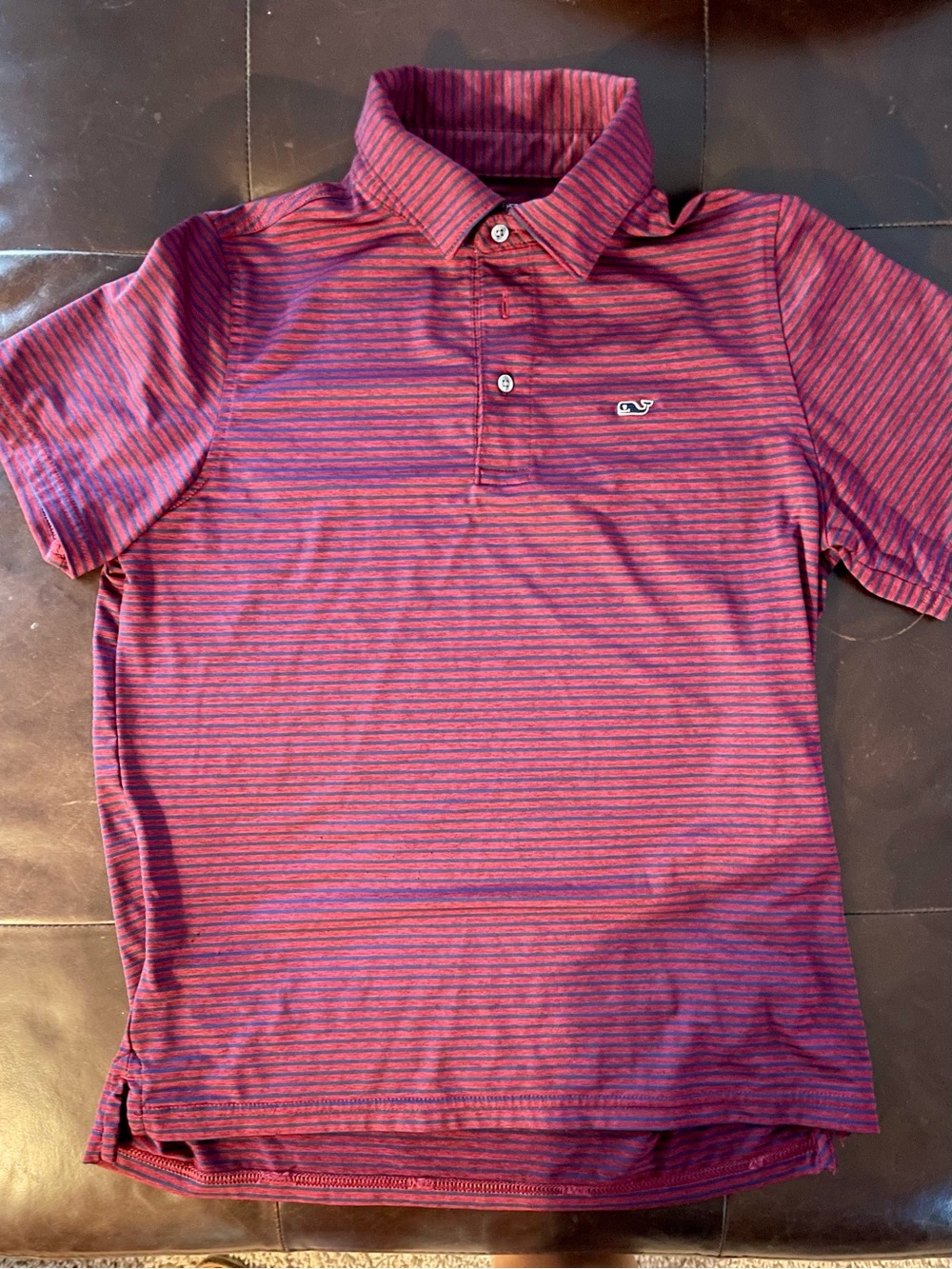 Kids Vineyard Vines Performance Sankaty Red and Navy Striped Polo